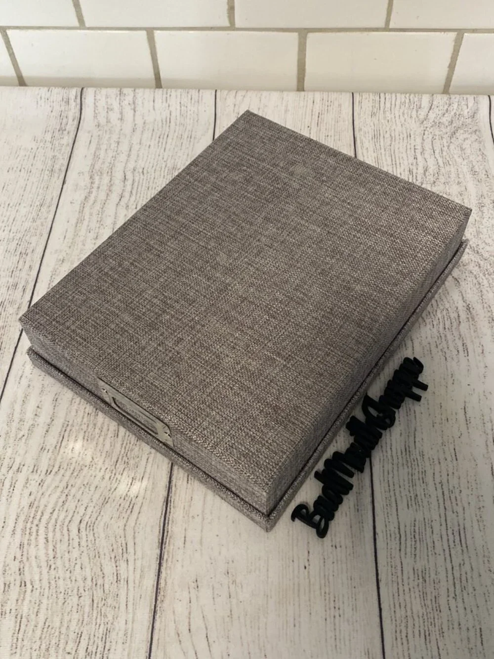 Grey Black White Linen Inspired Photo Storage or Display Box
